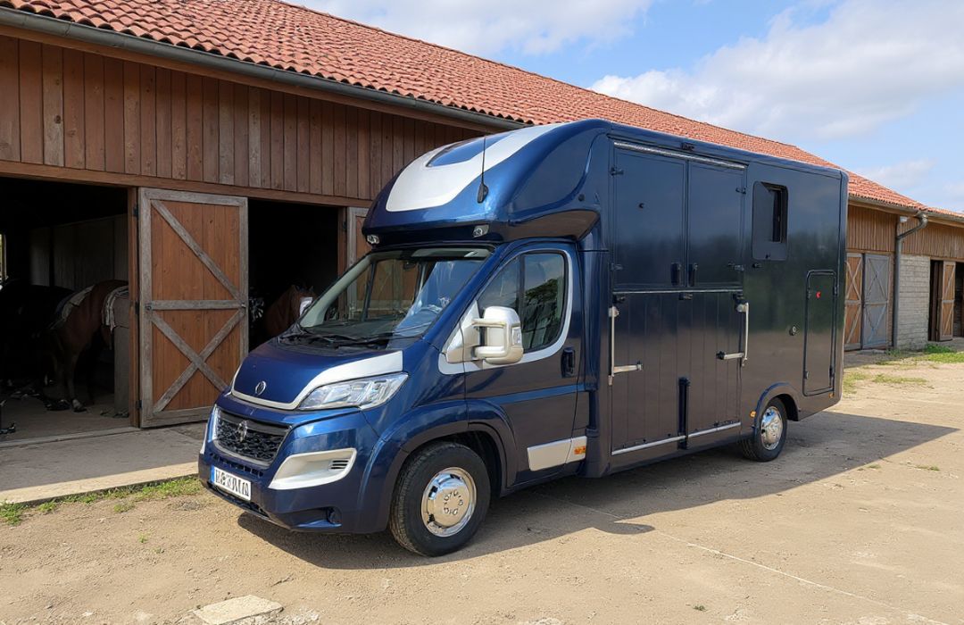 Chaigley Stallion Lux Horsebox in yard Chaigley Stallion Lux Horsebox in yard