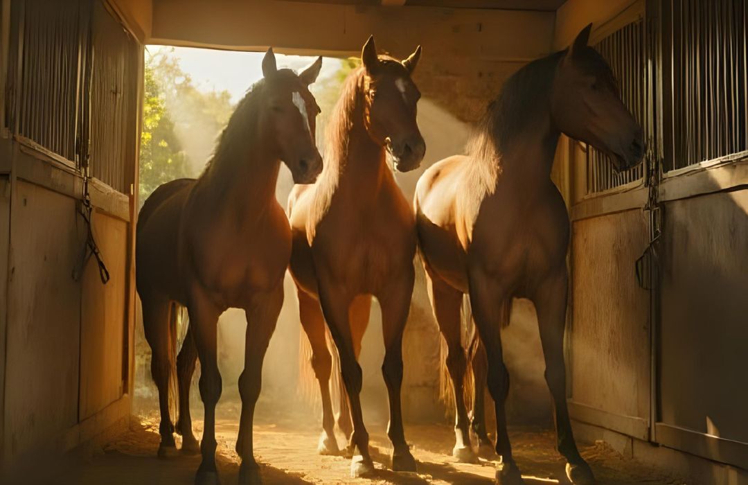 Horses in a stable block